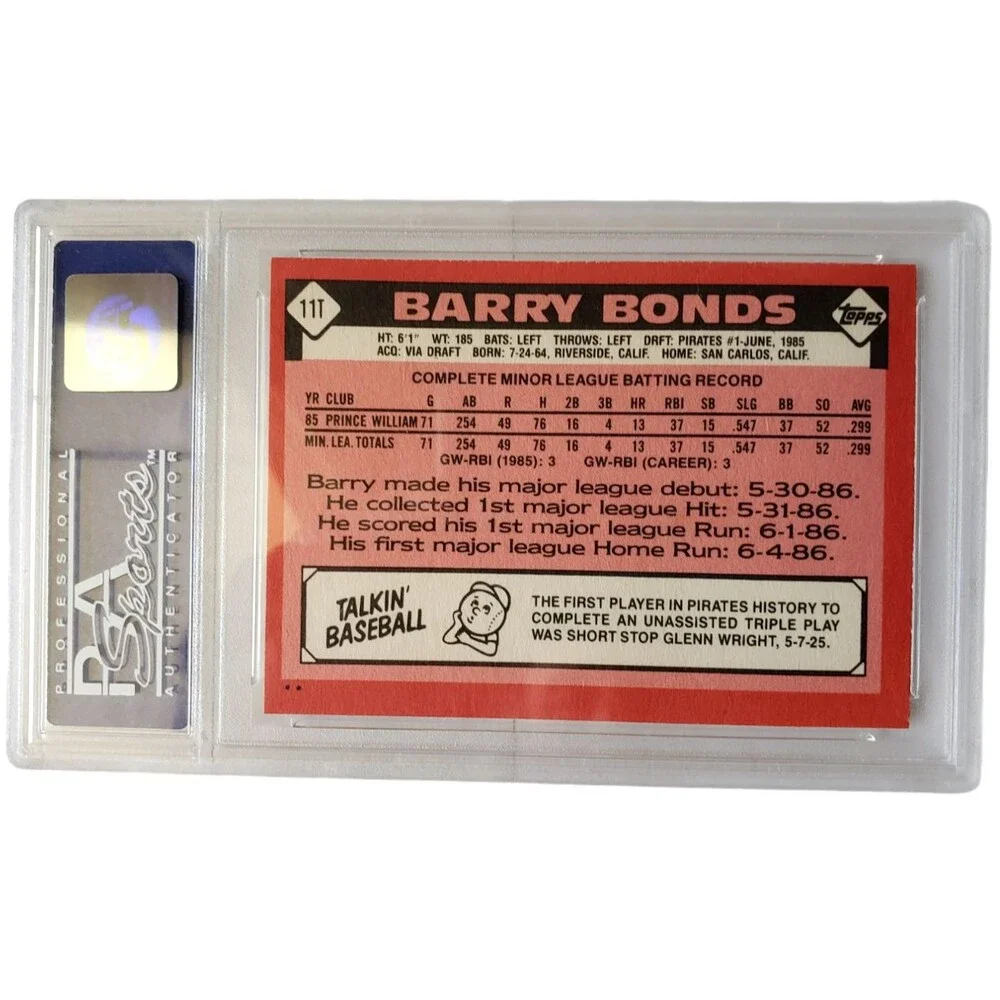 1986 Topps Traded Barry Bonds Rookie Card Graded PSA 8 NM-MT #11T New Card - Picture 2 of 2